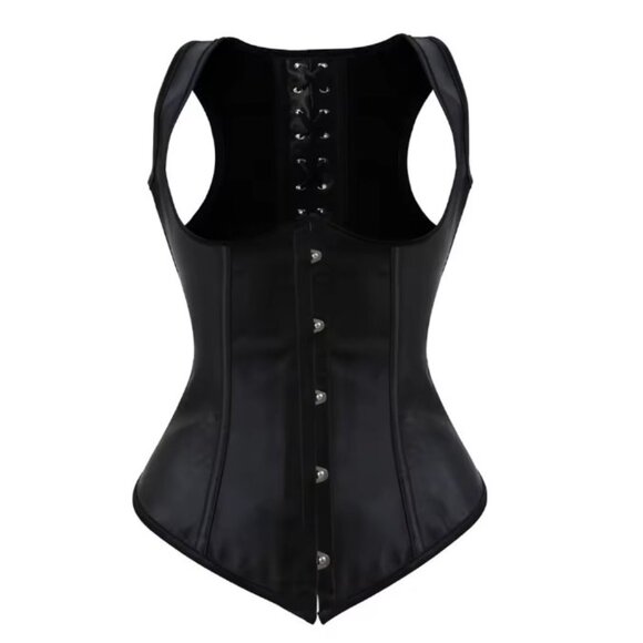 Black Satin Underbust Corset Vest Set - NEW - Picture 1 of 11
